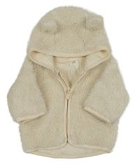 Smetanová chlupatá podšitá propínací mikina s kapucí H&M