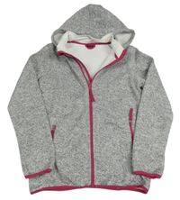 Šedá melírovaná pletená zateplená propínací mikina s kapucí Y.F.K.