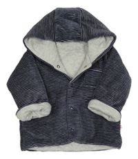 Tmavomodro-bílá pruhovaná sametová zateplená propínací mikina s kapucí M&S