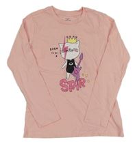 Světlerůžové triko s kočkou 