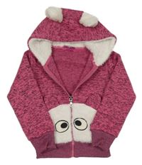 Růžová melírovaná pletená propínací mikina s obrázkem a kapucí 