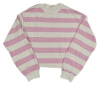 Růžovo-smetanová pruhovaná crop lehká mikina H&M