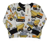 Nové - Bílá mikina s bagry a černým lemem 