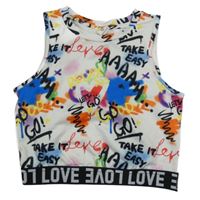 Bílo-barevný sportovní crop top s nápisy Shein 