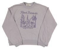 Levandulová crop mikina s nápisem a kytičkami H&M