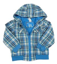 Modro-bílo-zelená kostkovaná plátěná jarní bunda s kapucí C&A