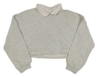 Šedá melírovaná crop mikina s límečkem H&M