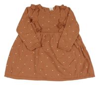 Broskvové pletené šaty s puntíky a volánky H&M