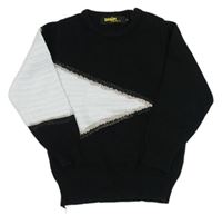 Černo-bílo-třpytivý svetr 