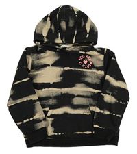 Černo-béžová batikovaná mikina s nápisem a kapucí H&M