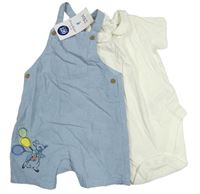 2set - Světlemodrý plátěný kraťasový overal Petter Rabbit + smetanové bodyM&S