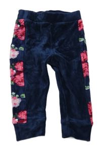 Tmavomodré sametové kalhoty s květy Bidifal