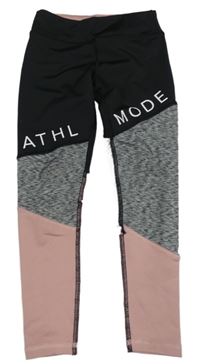 Černo-šedo-růžové sportovní legíny s nápisem H&M