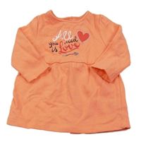 Oranžové teplákové šaty s nápisem a srdíčkem Lupilu