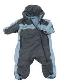 Šedo-světlemodrá šusťáková zimní kombinéza s kapucí Impidimpi