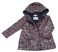 Tmavomodrý nepromokavý kabát s třešněmi a kapucí 