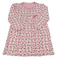 Růžovo-bílé kostkované bavlněné šaty s třešničkami Esprit