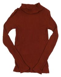 Rezavé žebrované triko s rolákem C&A