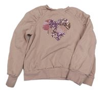 Světlerůžová mikina se srdíčkem z flitrů a nařasenými rukávy Next