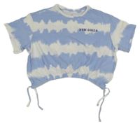 Bílo-světlemodré batikované crop tričko s nápisem H&M