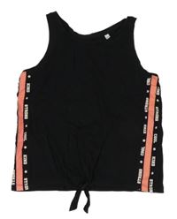 Černo-růžový crop top s nápisy a zavazováním C&A