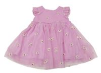 Světlerůžové kytičkované tylové slavnostní šaty 