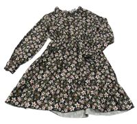 Černé kytičkované košilové šaty 