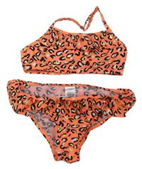 Oranžové dvoudílné vzorované plavky s volánky Primark