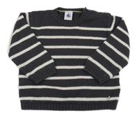 Tmavošedo-bílý pruhovaný svetr Petit Bateau 