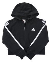 Černá propínací crop mikina s logem a kapucí Adidas