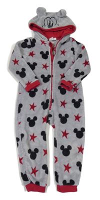 Šedá plyšová kombinéza s Mickeym a kapucí Disney 
