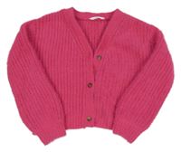 Růžový chlupatý pletený propínací crop svetr M&S