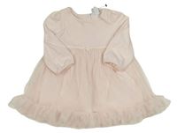 Světlerůžové šaty s mašličkou a tylem a volánky the little white company