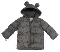 Tmavošedá prošívaná šusťáková zimní bunda s Mickey a kapucí George