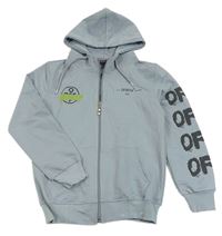 Šedomodrá propínací mikina s logy a kapucí Off-White