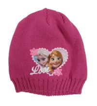 Tmavorůžová pletená čepice s Frozen 