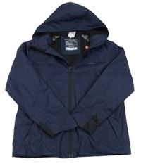 Tmavomodrá šusťáková funkční jarní bunda s logem a kapucí Quechua