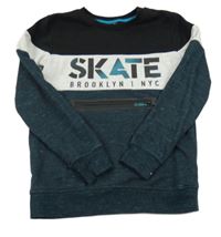 Petrolejovo-světlešedo-černá melírovaná mikina s nápisy Chapter young