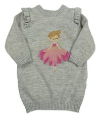 Šedá melírovaná svetrová šatová tunika s vílou a volánky PRIMARK