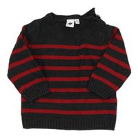 Černošedo-červený pruhovaný melírovaný pletený svetr grain de blé