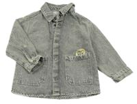 Šedá plísňová riflová košilová bunda s nášivkou ZARA