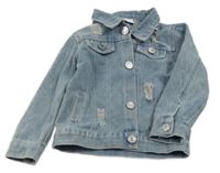 Světlemodrá riflová bunda s prošoupáním a nápisy a límečkem