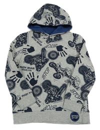 Světlešedá melírovaná mikina s motorkami a kapucí Kids