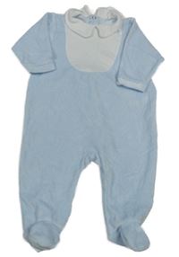 Světlemodro-bílý sametový overal s límečkem