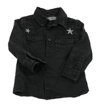 Černá riflová košilová bunda s hvězdičkami a květy Denim Co.