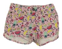 Růžové riflové kraťasy s ovocem a melouny a jahůdkami Y.F.K.