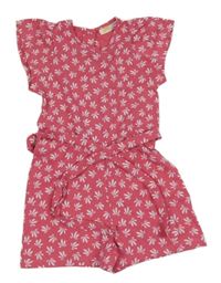 Růžovo-bílý vzorovaný kraťasový overal s páskem Kids