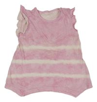 Růžovo-bílé batikované melírované tričko s volánky Topomini