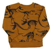 Hnědá mikina s kostrami dinosaurů H&M