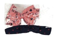 Nové - 2x - Čelenka s mašlí - Tmavomodrá s Mickey C&A, růžová s nápisy a srdíčky 
